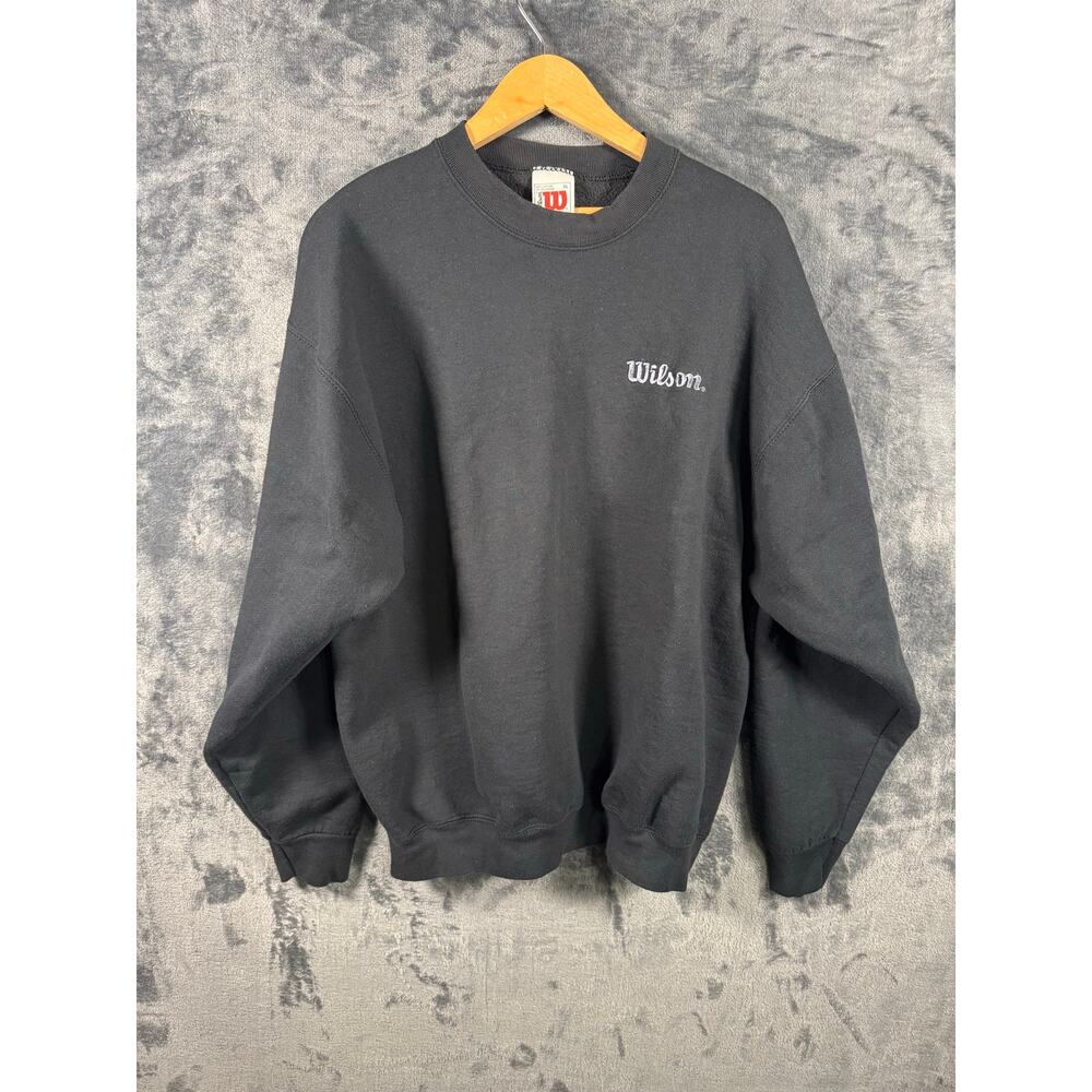 VTG 90s Wilson Embroidered Script Logo Crewneck Sweatshirt Men's XL Black USA!